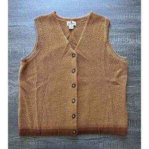 WOOLRICH Women’s Ochre Knit Vest Cardigan Brown Copper Cabin Core 100% Wool XL